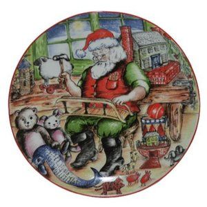 Christmas Plate By Kate Williams Global Design Santas Workshop 8" Cookie Plate